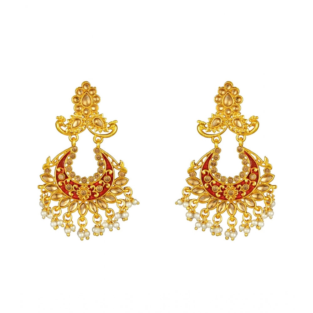 Generic Women's Rose Gold Plated Alloy Kundan Earrings &amp; Mangtikka (Maroon) - Noble Nook