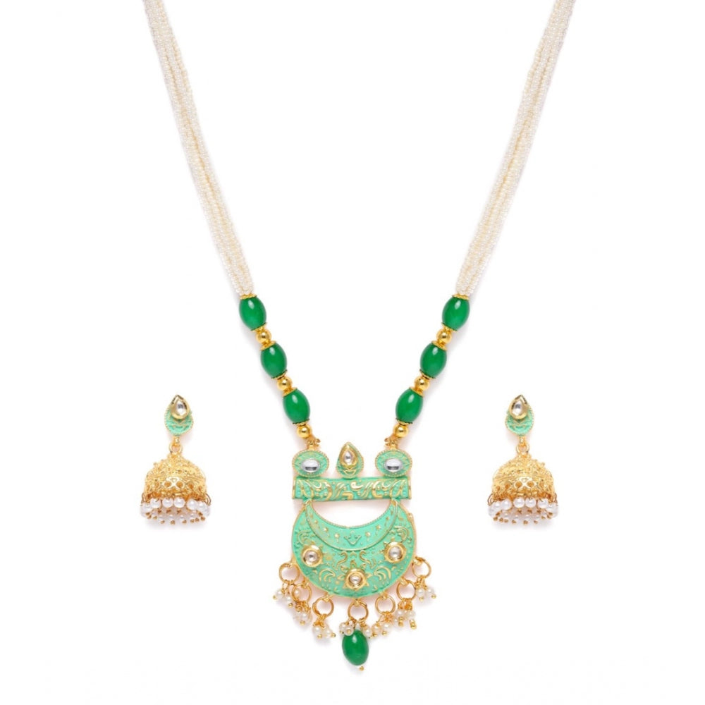 Generic Women's Rose Gold Plated Alloy Necklace &amp; Earings Set (Green) - Noble Nook