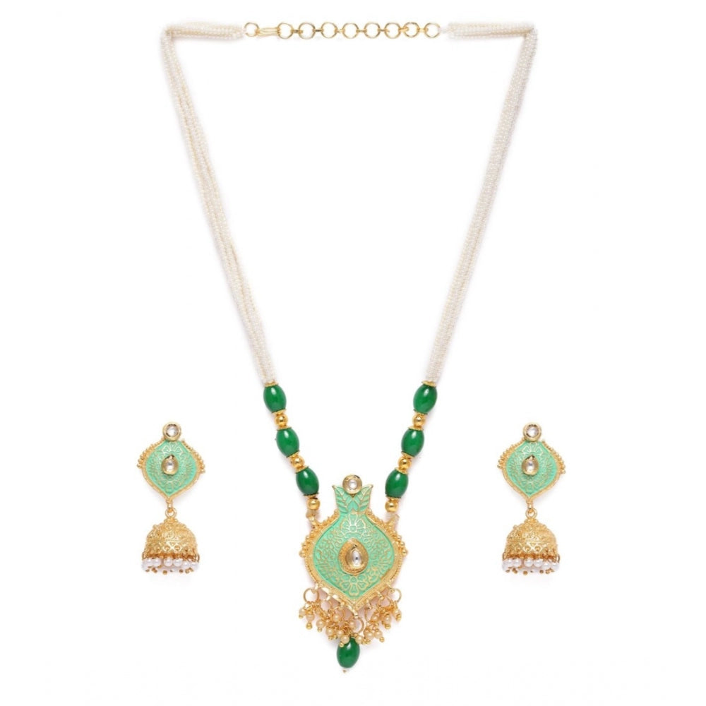 Generic Women's Rose Gold Plated Alloy Necklace &amp; Earings Set (Green) - Noble Nook