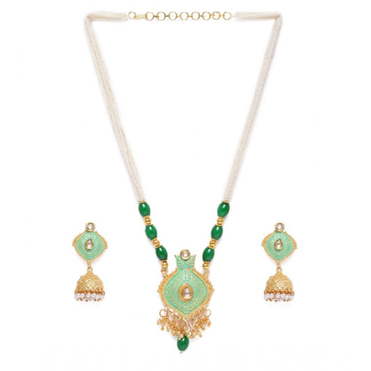 Generic Women's Rose Gold Plated Alloy Necklace &amp; Earings Set (Green) - Noble Nook