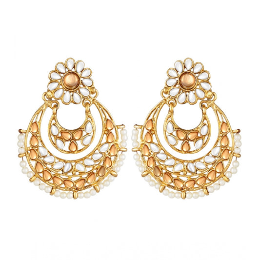 Generic Women's Rose Gold Plated Alloy Kundan Earrings &amp; Mangtikka (White &amp; Gold) - Noble Nook