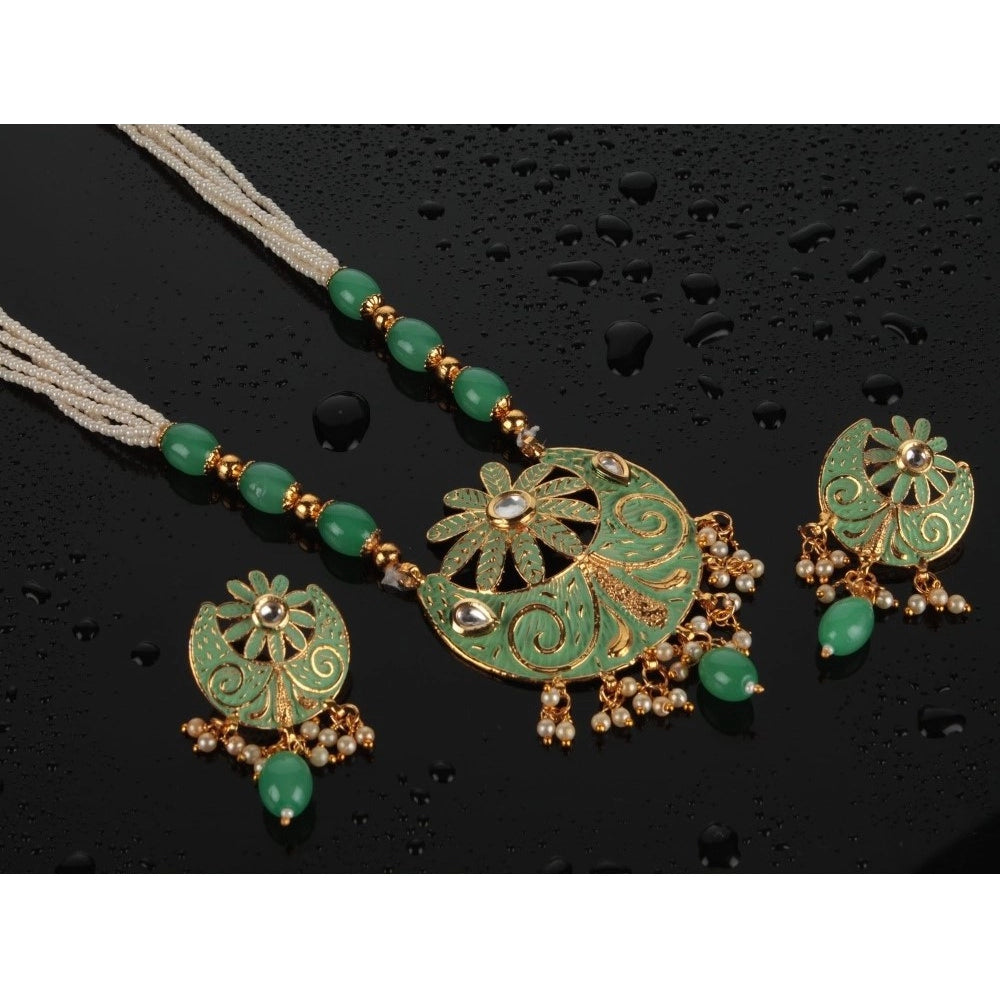 Generic Women's Rose Gold Plated Alloy Necklace &amp; Earings Set (Green) - Noble Nook