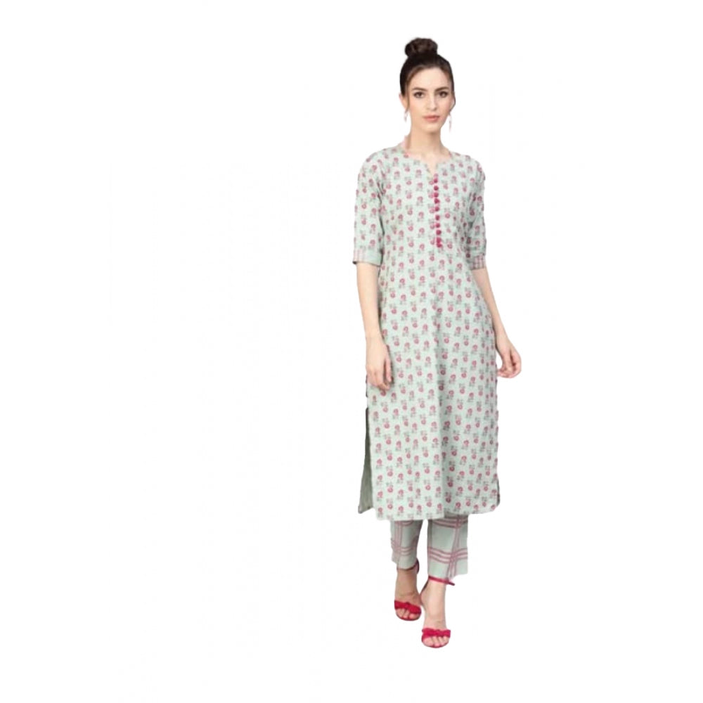 Generic Women's Casual 3/4 Sleeve Printed Rayon Kurti Set (Green) - Noble Nook