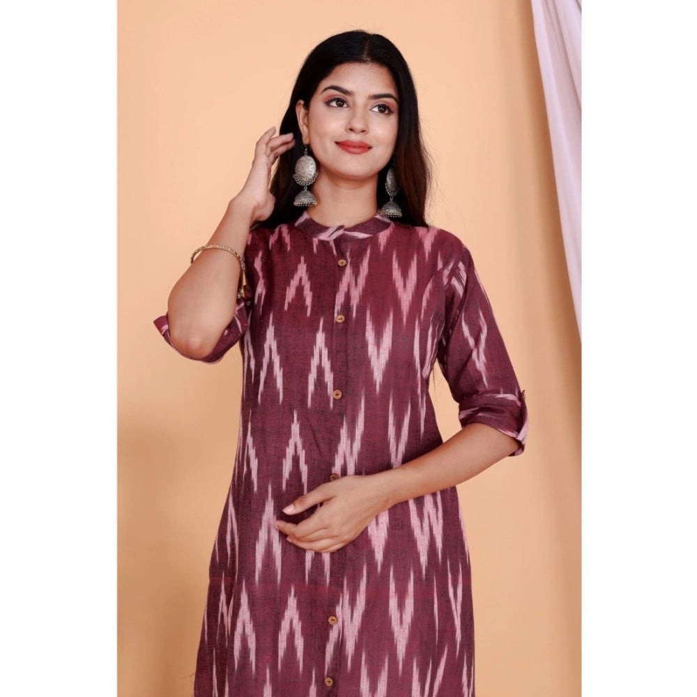 Generic Women's Casual 3/4th Sleeve Printed Cotton Flex Kurti (Maroon) - Noble Nook