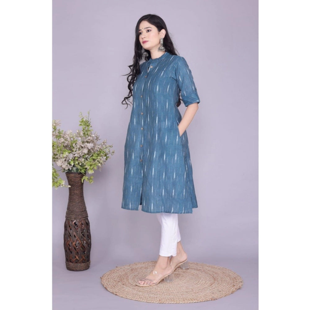 Generic Women's Casual 3/4th Sleeve Printed Cotton Flex Kurti (Blue) - Noble Nook