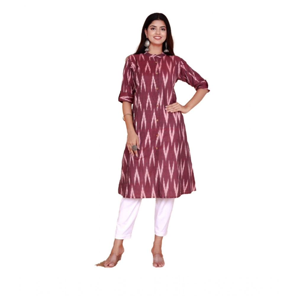 Generic Women's Casual 3/4th Sleeve Printed Cotton Flex Kurti (Maroon) - Noble Nook