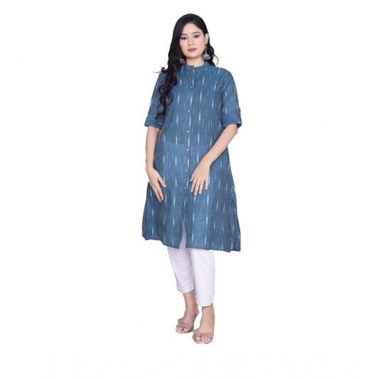 Generic Women's Casual 3/4th Sleeve Printed Cotton Flex Kurti (Blue) - Noble Nook