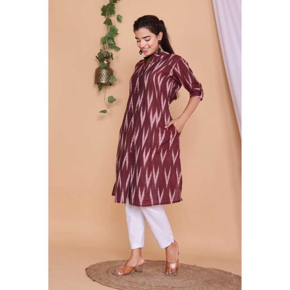 Generic Women's Casual 3/4th Sleeve Printed Cotton Flex Kurti (Maroon) - Noble Nook