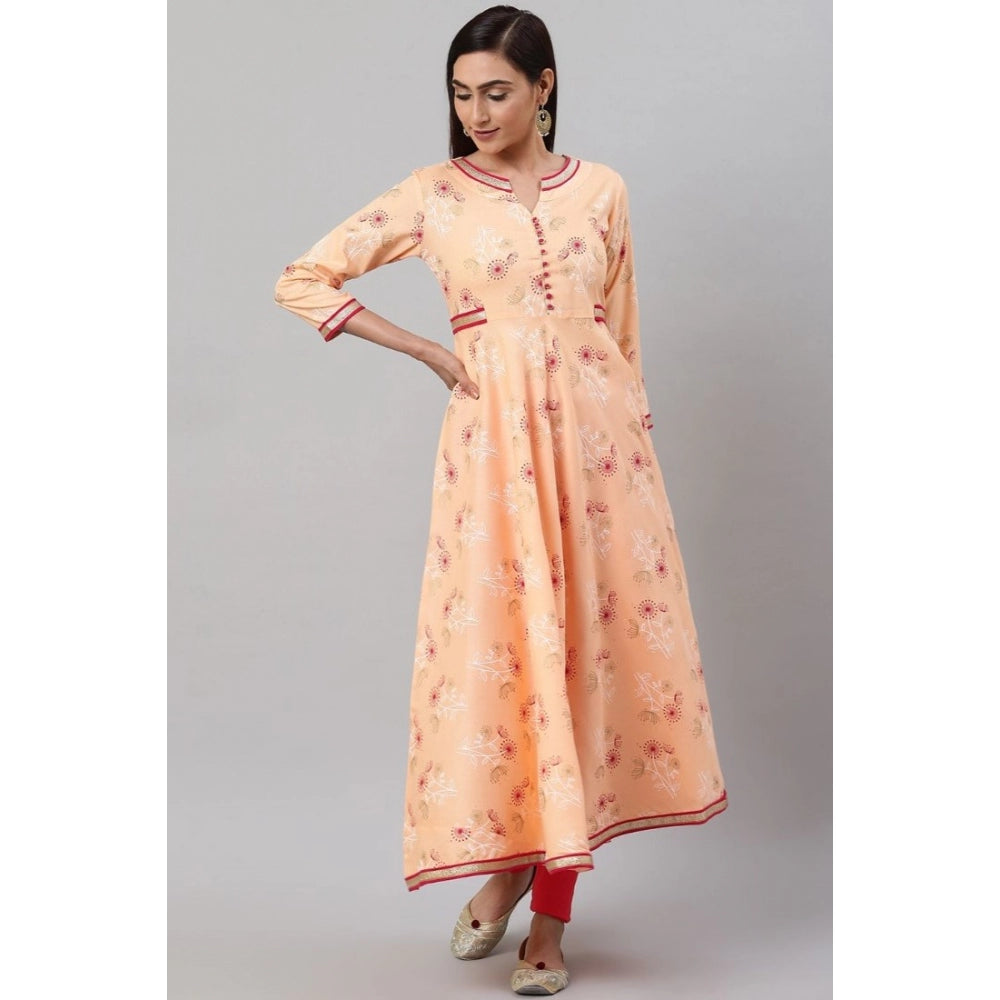 Generic Women's Casual 3/4 th Sleeve Floral Printed Rayon Kurti (Peach) - Noble Nook