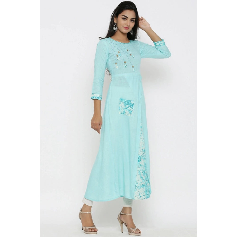 Generic Women's Casual 3/4 th Sleeve Embroidery Rayon Kurti (Sky Blue) - Noble Nook