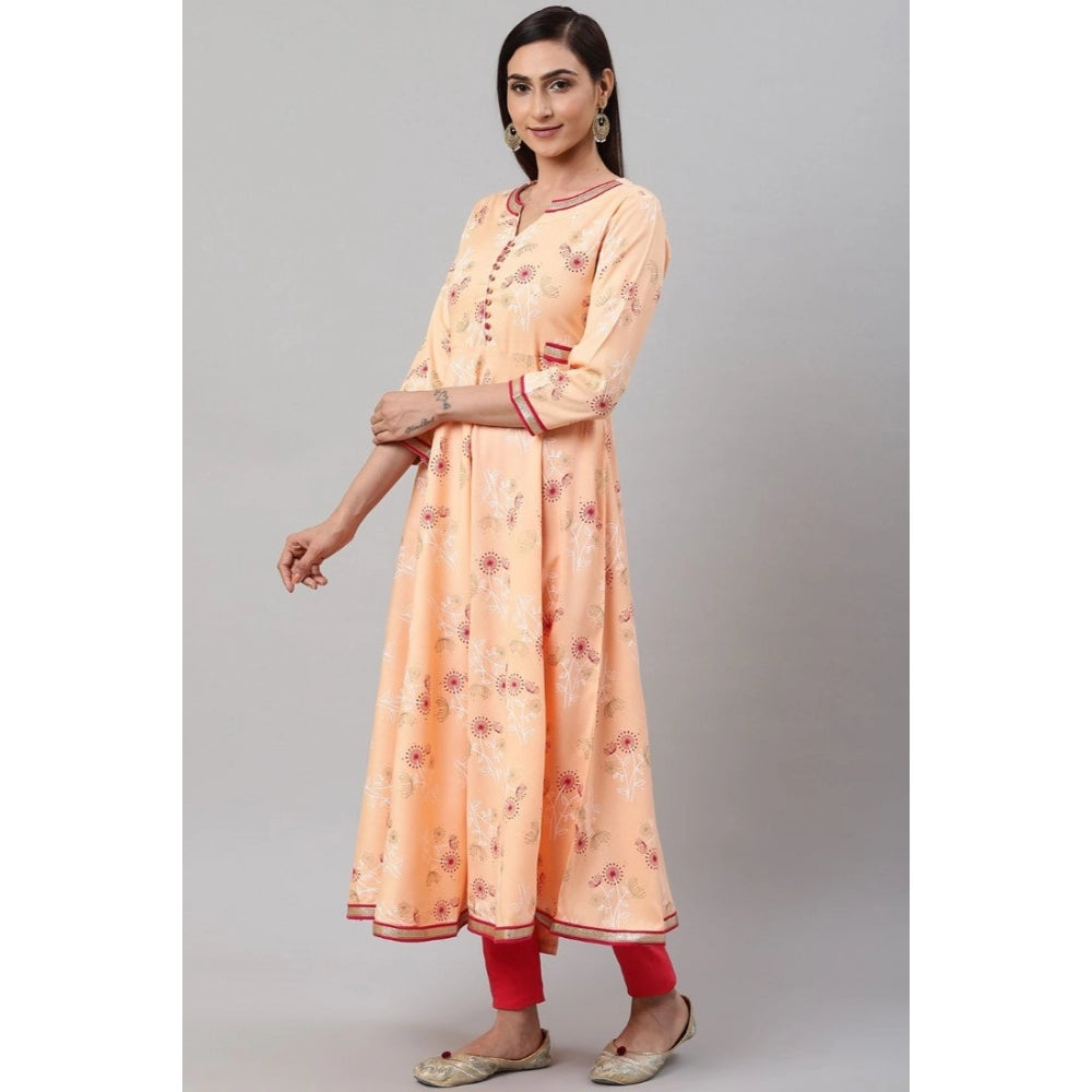 Generic Women's Casual 3/4 th Sleeve Floral Printed Rayon Kurti (Peach) - Noble Nook