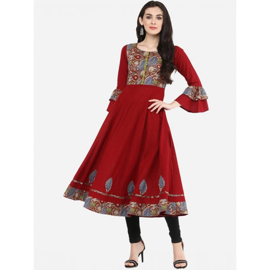 Generic Women's Casual Bell Sleeves Printed Cotton Kurti (Maroon) - Noble Nook