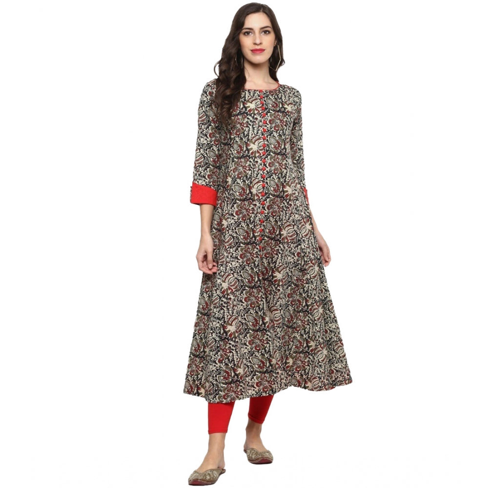 Generic Women's Casual 3/4 th Sleeve Printed Cotton Kurti (MultiColor) - Noble Nook