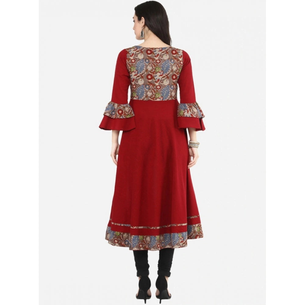 Generic Women's Casual Bell Sleeves Printed Cotton Kurti (Maroon) - Noble Nook