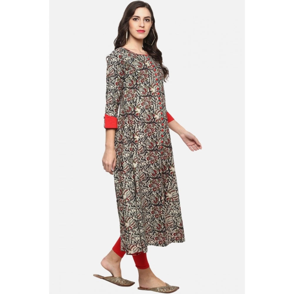 Generic Women's Casual 3/4 th Sleeve Printed Cotton Kurti (MultiColor) - Noble Nook