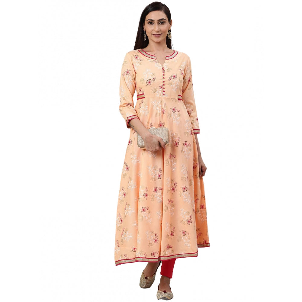 Generic Women's Casual 3/4 th Sleeve Floral Printed Rayon Kurti (Peach) - Noble Nook