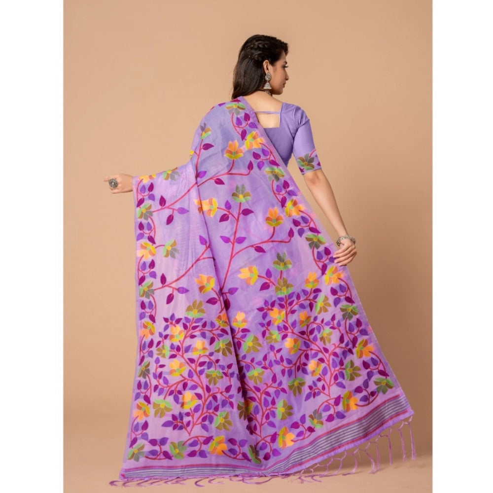 Generic Women's Cotton Printed Saree With Unstitched Blouse (Lavender, 5-6 Mtrs) - Noble Nook