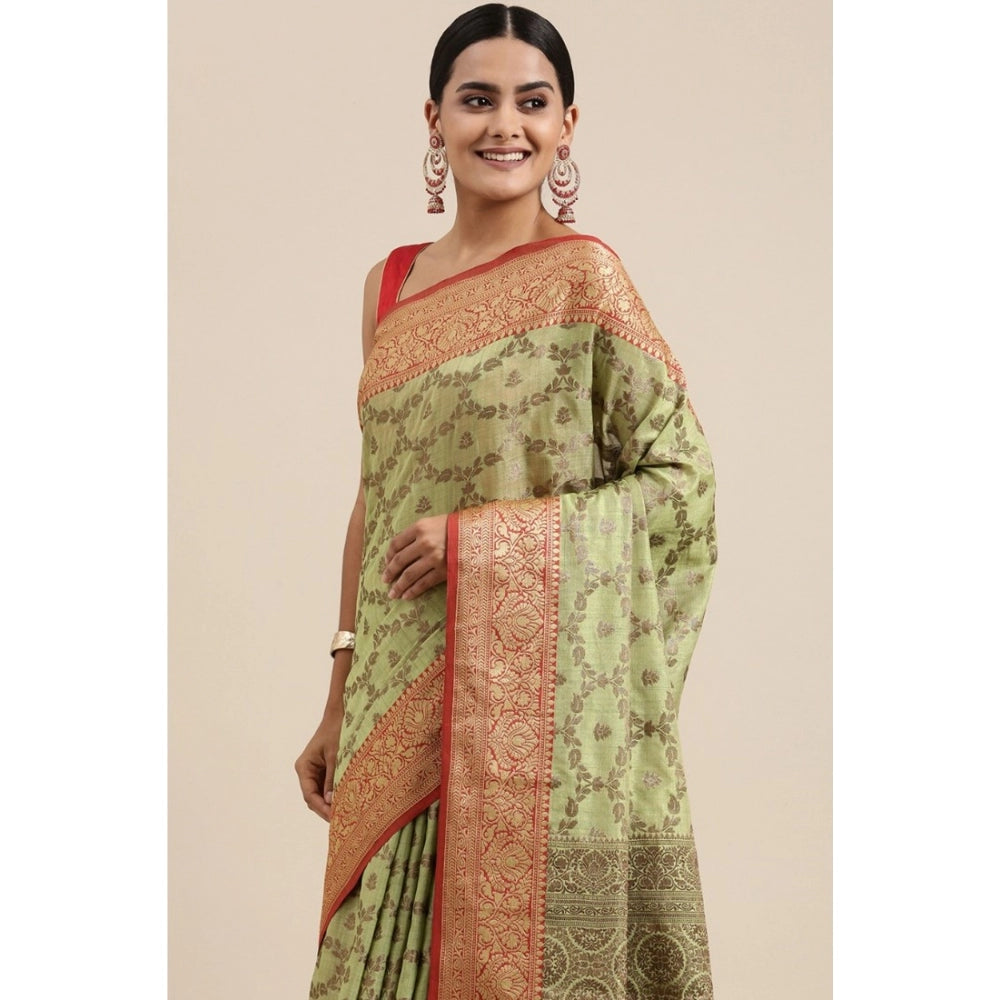 Generic Women's Chanderi Cotton Printed Saree With Unstitched Blouse (Pista, 5-6 Mtrs) - Noble Nook