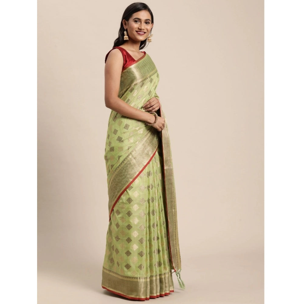 Generic Women's Chanderi Cotton Printed Saree With Unstitched Blouse (Pista, 5-6 Mtrs) - Noble Nook