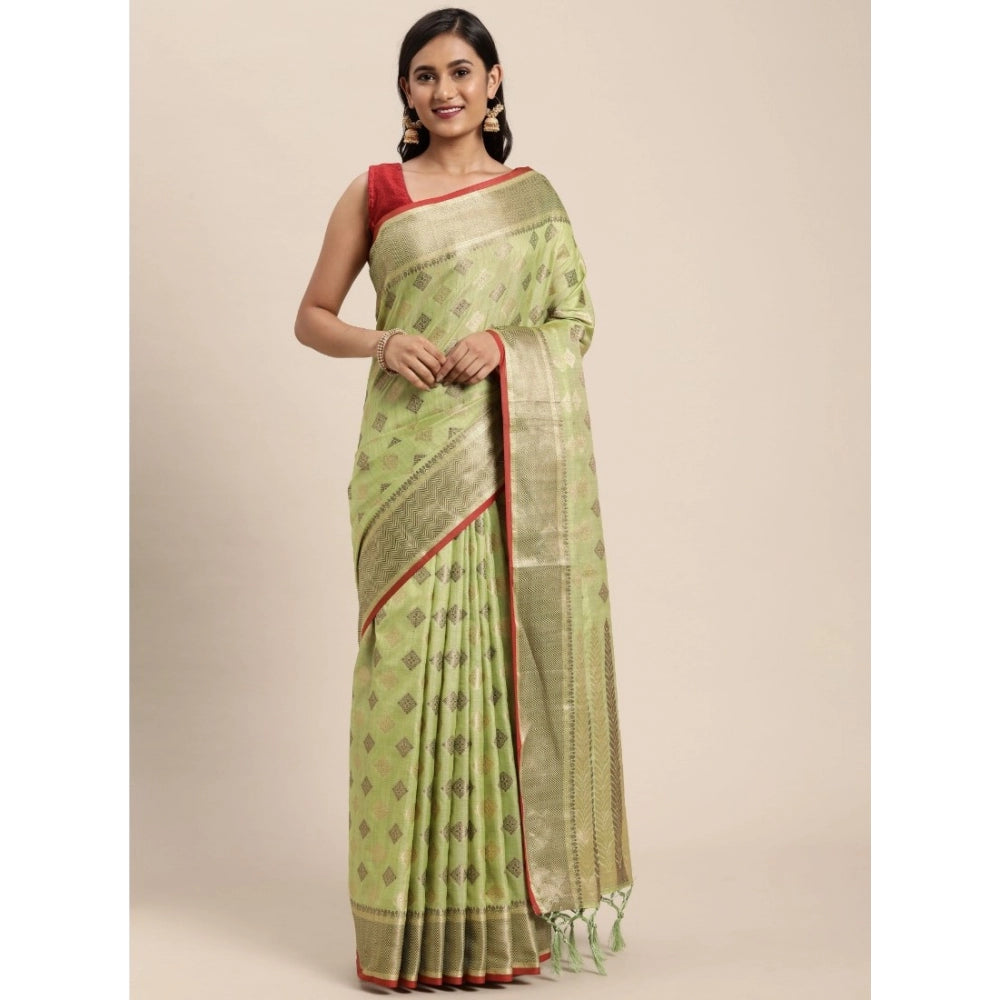 Generic Women's Chanderi Cotton Printed Saree With Unstitched Blouse (Pista, 5-6 Mtrs) - Noble Nook