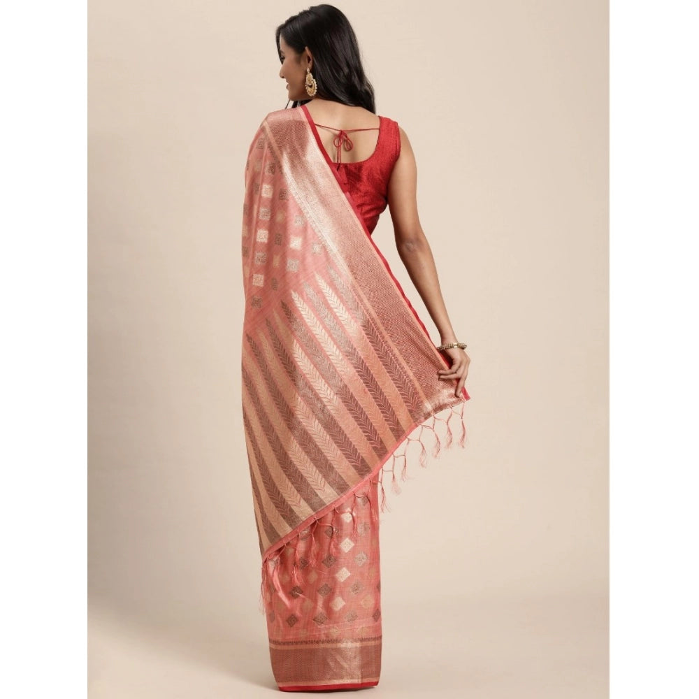 Generic Women's Chanderi Cotton Printed Saree With Unstitched Blouse (Pink, 5-6 Mtrs) - Noble Nook