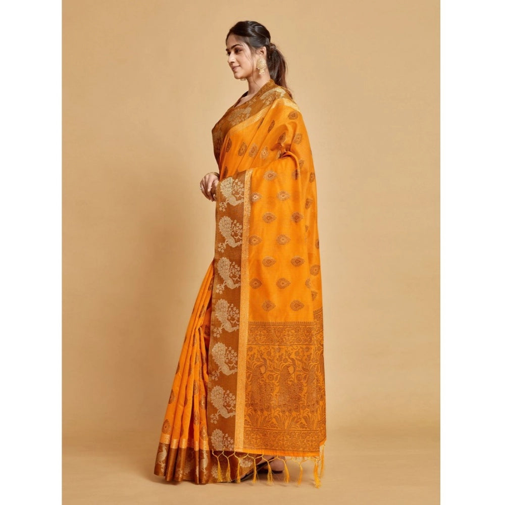 Generic Women's Organza Printed Saree With Unstitched Blouse (Mustard, 5-6 Mtrs) - Noble Nook