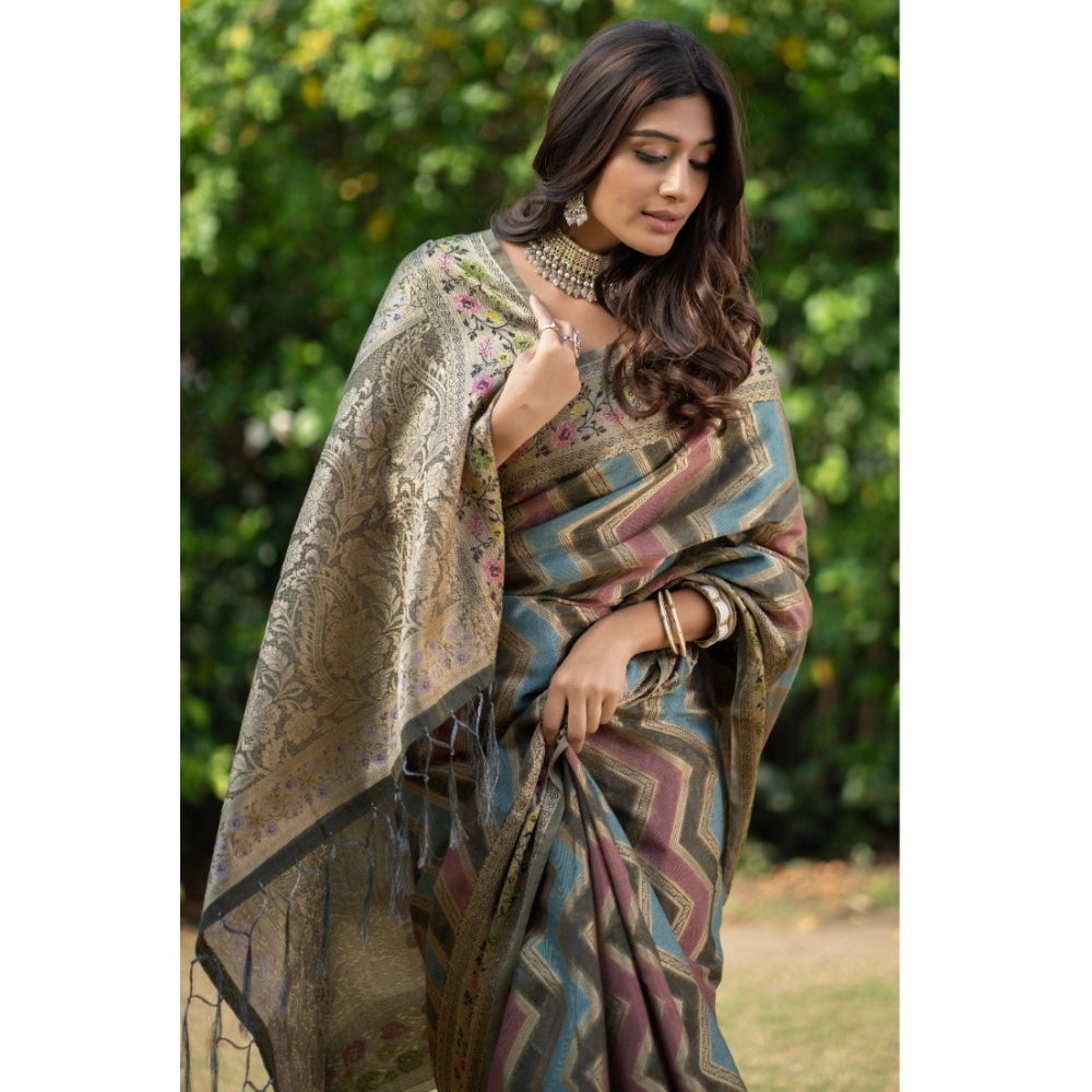 Generic Women's Organza Printed Saree With Unstitched Blouse (Grey, 5-6 Mtrs) - Noble Nook