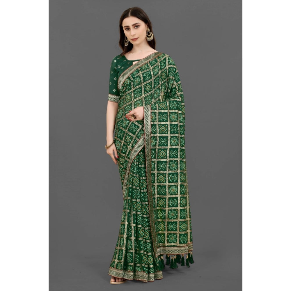 Generic Women's Soft Silk Printed Saree With Unstitched Blouse (Green, 5-6 Mtrs) - Noble Nook