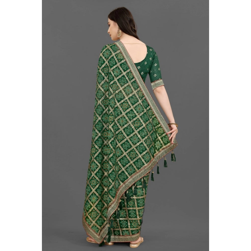 Generic Women's Soft Silk Printed Saree With Unstitched Blouse (Green, 5-6 Mtrs) - Noble Nook