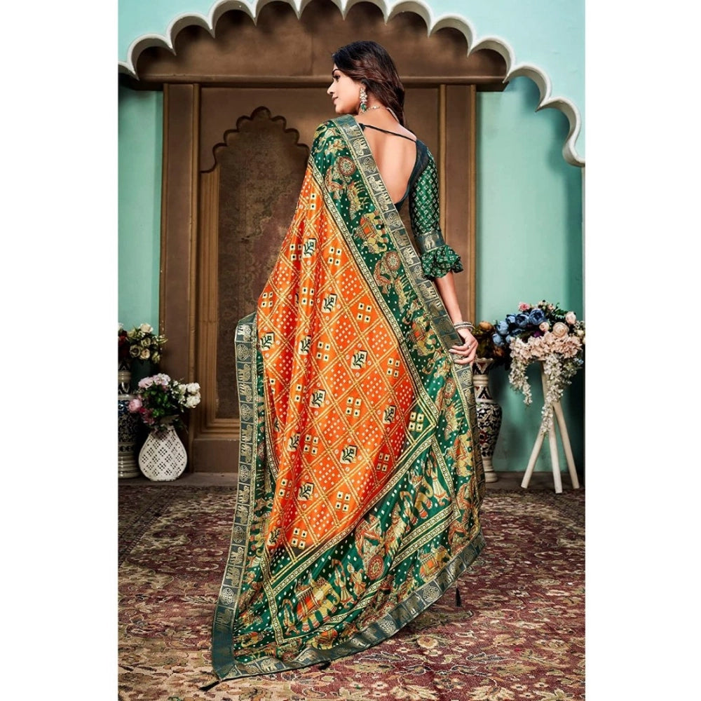 Generic Women's Soft Silk Printed Saree With Unstitched Blouse (Orange, 5-6 Mtrs) - Noble Nook