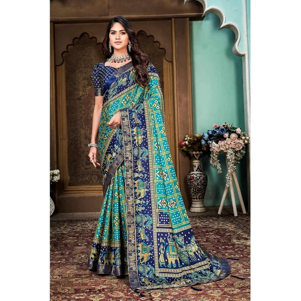 Generic Women's Soft Silk Printed Saree With Unstitched Blouse (Rama, 5-6 Mtrs) - Noble Nook