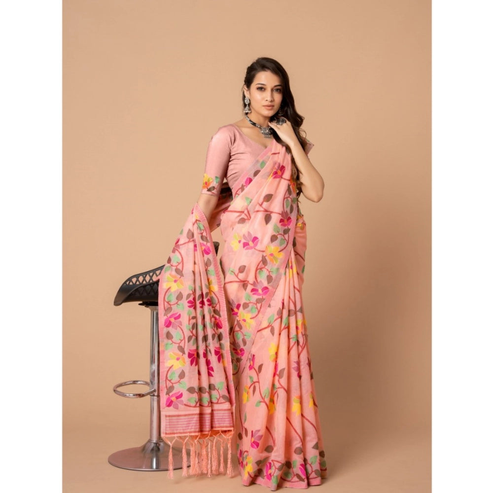 Generic Women's Cotton Printed Saree With Unstitched Blouse (Pink, 5-6 Mtrs) - Noble Nook