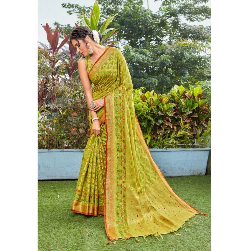 Generic Women's Organza Printed Saree With Unstitched Blouse (Olive, 5-6 Mtrs) - Noble Nook