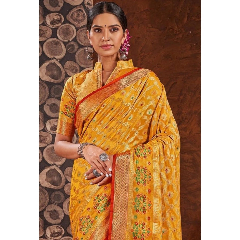 Generic Women's Organza Printed Saree With Unstitched Blouse (Yellow, 5-6 Mtrs) - Noble Nook