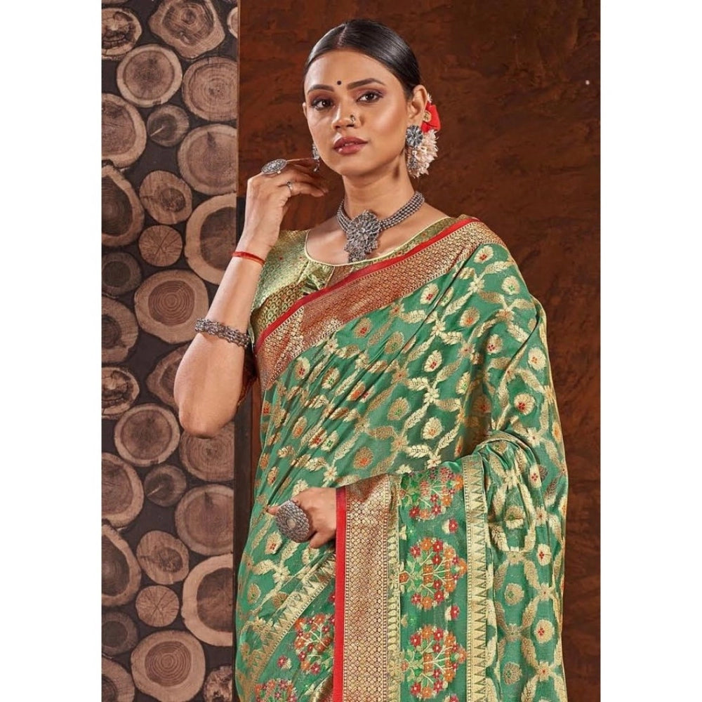 Generic Women's Organza Printed Saree With Unstitched Blouse (Sea Green, 5-6 Mtrs) - Noble Nook