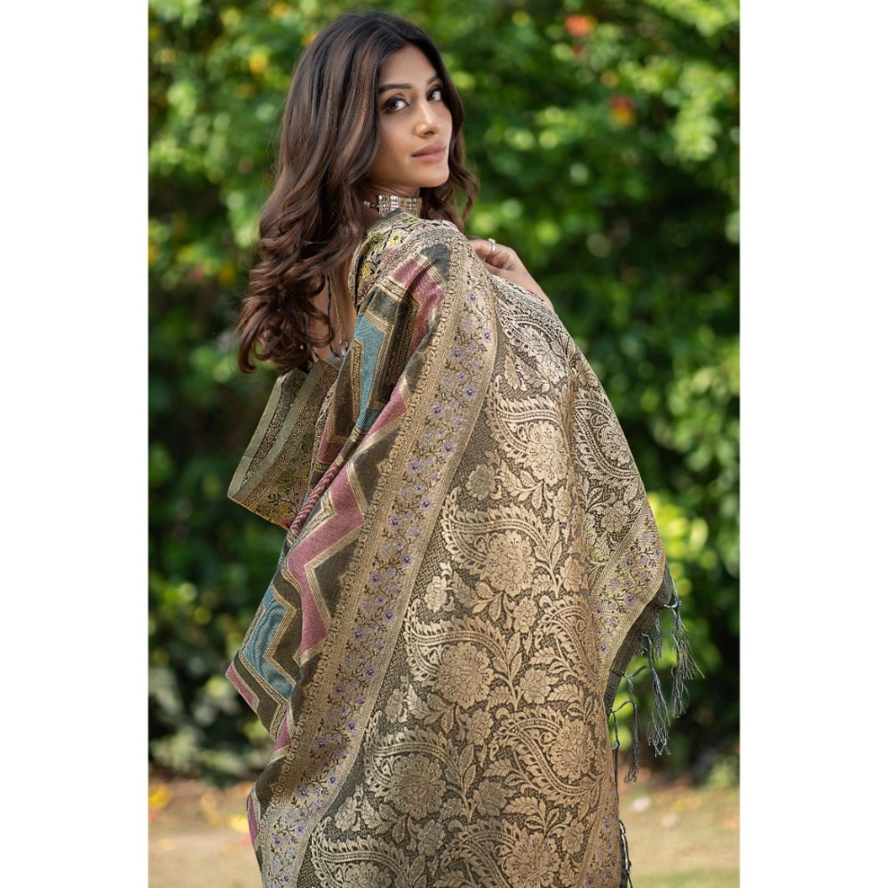 Generic Women's Organza Printed Saree With Unstitched Blouse (Grey, 5-6 Mtrs) - Noble Nook