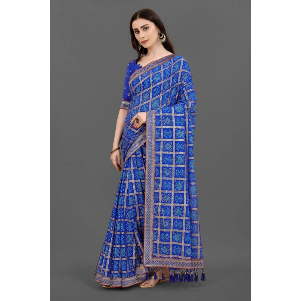 Generic Women's Soft Silk Printed Saree With Unstitched Blouse (Blue, 5-6 Mtrs) - Noble Nook