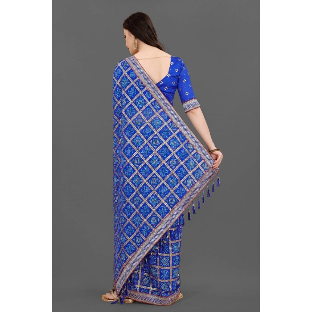 Generic Women's Soft Silk Printed Saree With Unstitched Blouse (Blue, 5-6 Mtrs) - Noble Nook