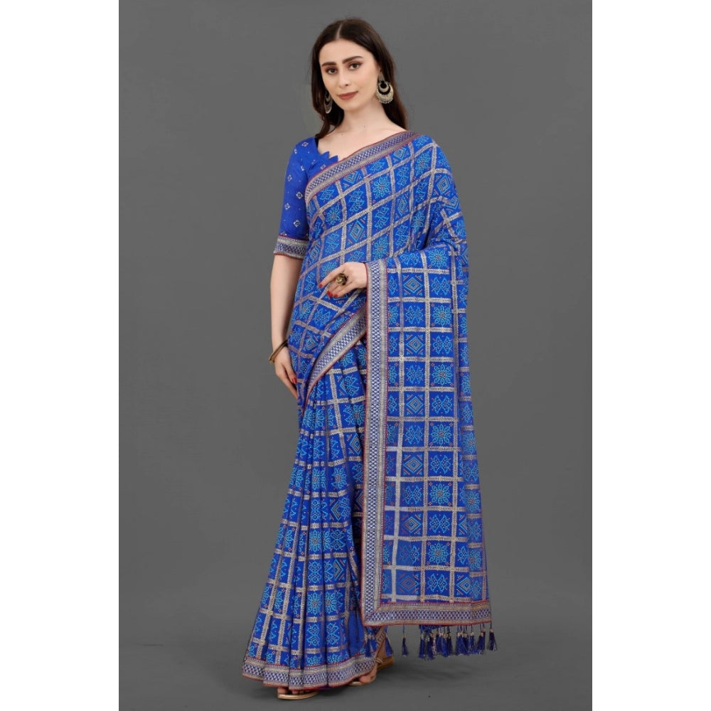 Generic Women's Soft Silk Printed Saree With Unstitched Blouse (Blue, 5-6 Mtrs) - Noble Nook