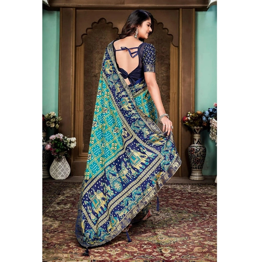 Generic Women's Soft Silk Printed Saree With Unstitched Blouse (Rama, 5-6 Mtrs) - Noble Nook