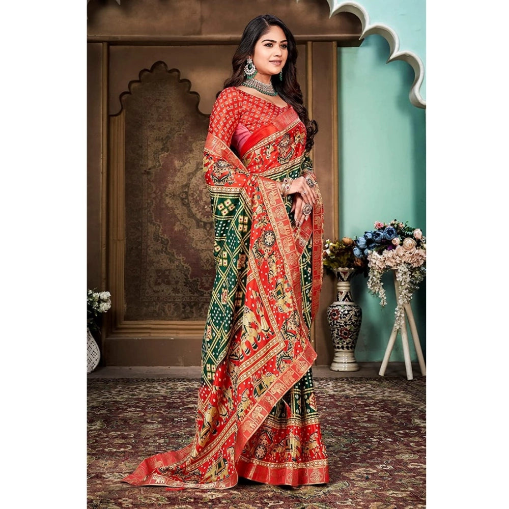 Generic Women's Soft Silk Printed Saree With Unstitched Blouse (Green, 5-6 Mtrs) - Noble Nook