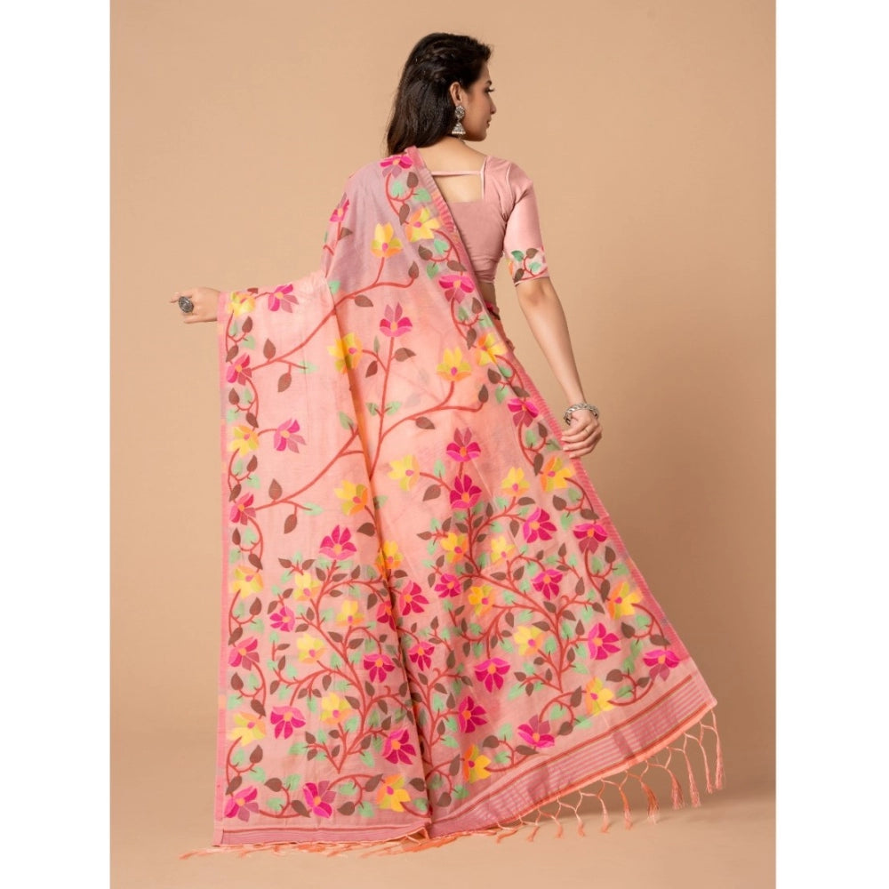 Generic Women's Cotton Printed Saree With Unstitched Blouse (Pink, 5-6 Mtrs) - Noble Nook