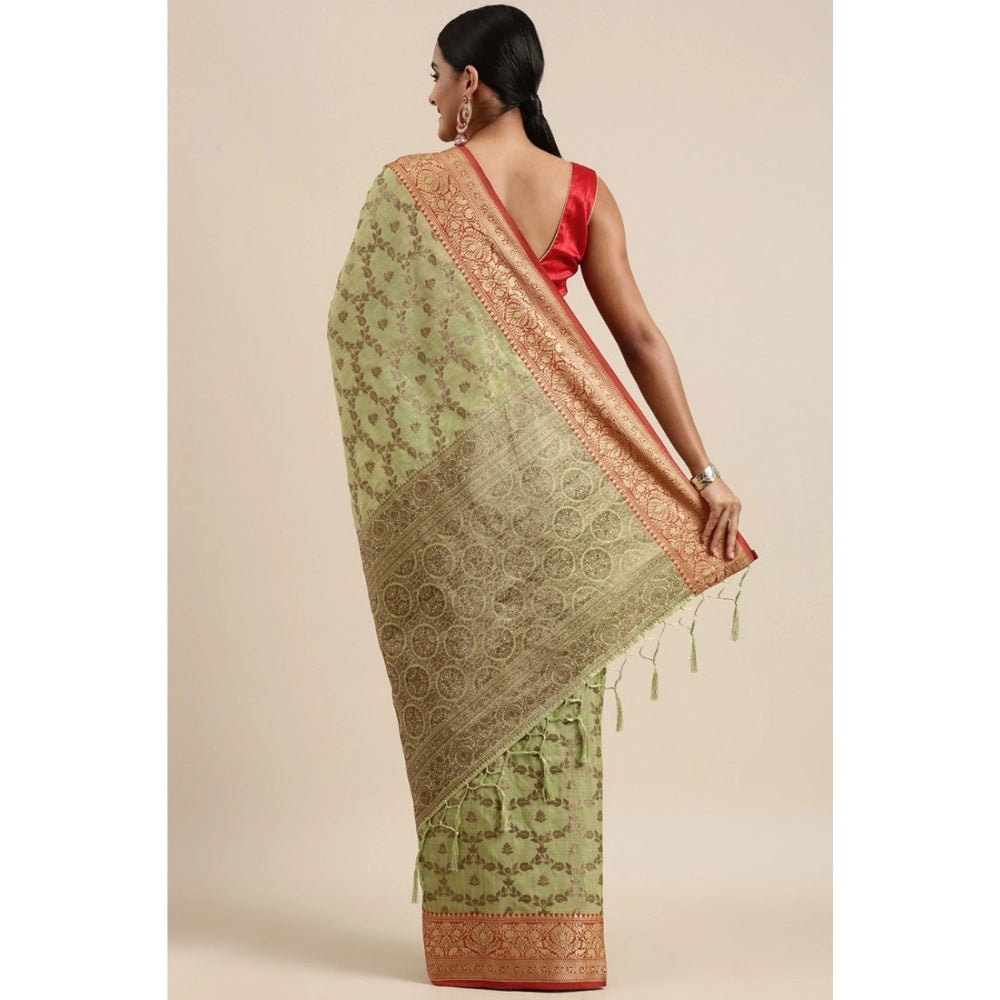 Generic Women's Chanderi Cotton Printed Saree With Unstitched Blouse (Pista, 5-6 Mtrs) - Noble Nook