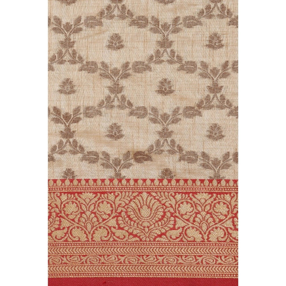 Generic Women's Chanderi Cotton Printed Saree With Unstitched Blouse (Beige, 5-6 Mtrs) - Noble Nook