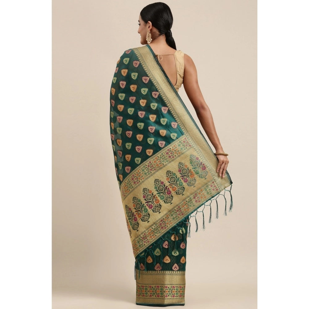 Generic Women's Organza Printed Saree With Unstitched Blouse (Sea Green, 5-6 Mtrs) - Noble Nook