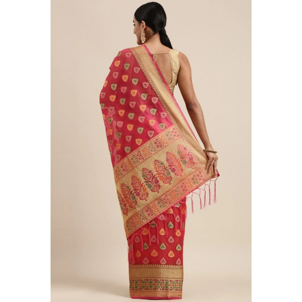 Generic Women's Organza Printed Saree With Unstitched Blouse (Pink, 5-6 Mtrs) - Noble Nook