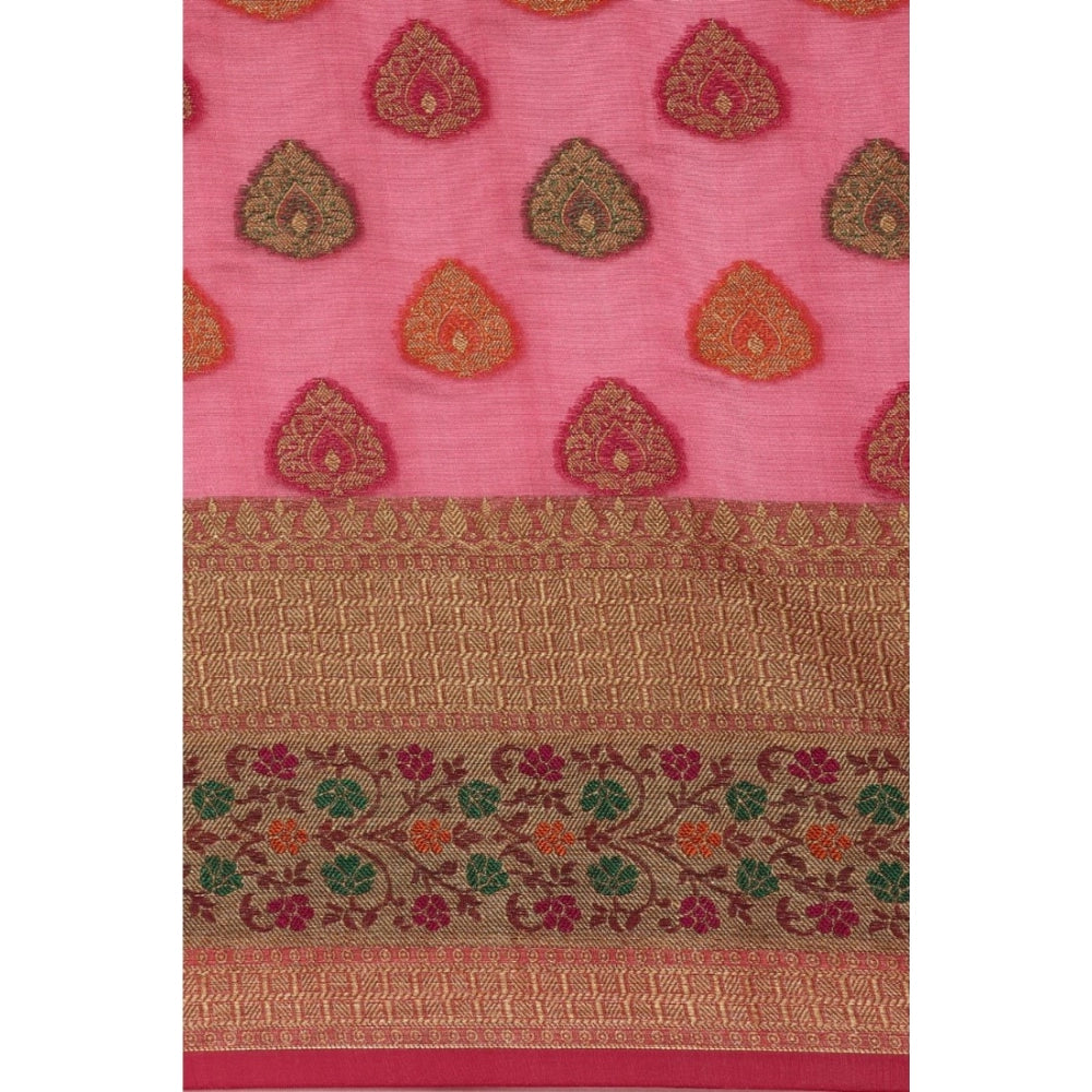 Generic Women's Organza Printed Saree With Unstitched Blouse (Pink, 5-6 Mtrs) - Noble Nook