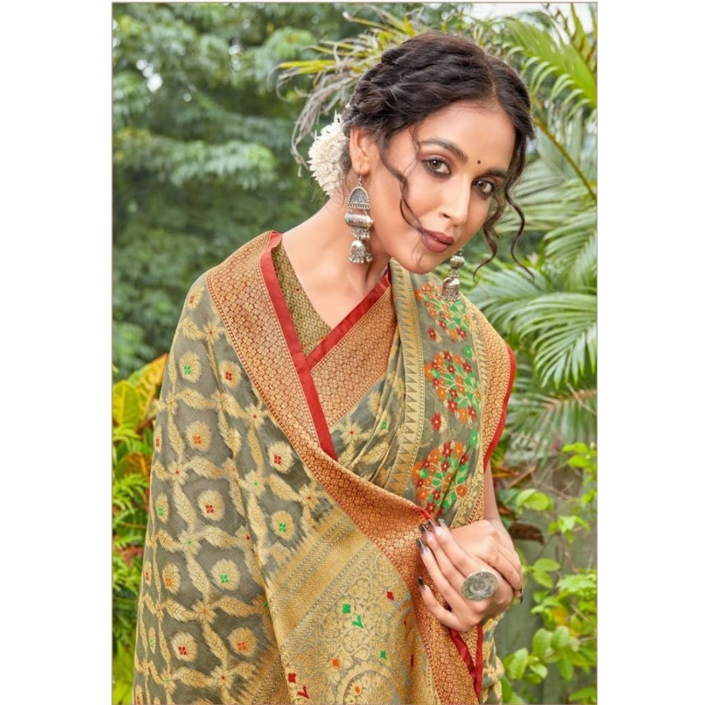 Generic Women's Organza Printed Saree With Unstitched Blouse (Grey, 5-6 Mtrs) - Noble Nook