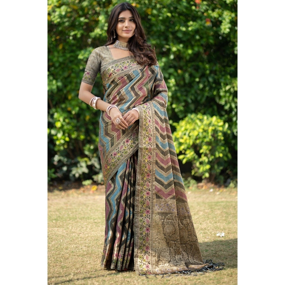 Generic Women's Organza Printed Saree With Unstitched Blouse (Grey, 5-6 Mtrs) - Noble Nook