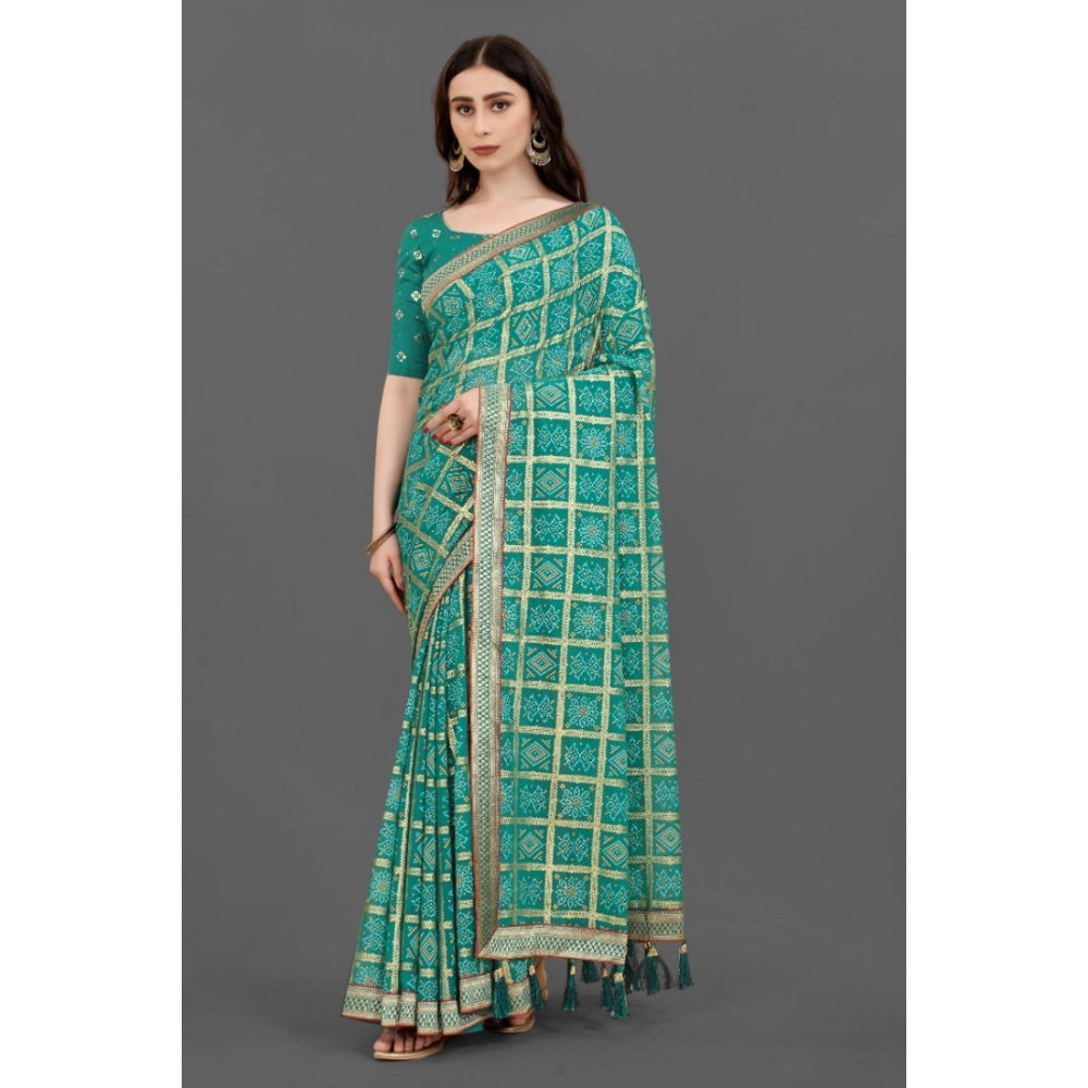 Generic Women's Soft Silk Printed Saree With Unstitched Blouse (Rama, 5-6 Mtrs) - Noble Nook